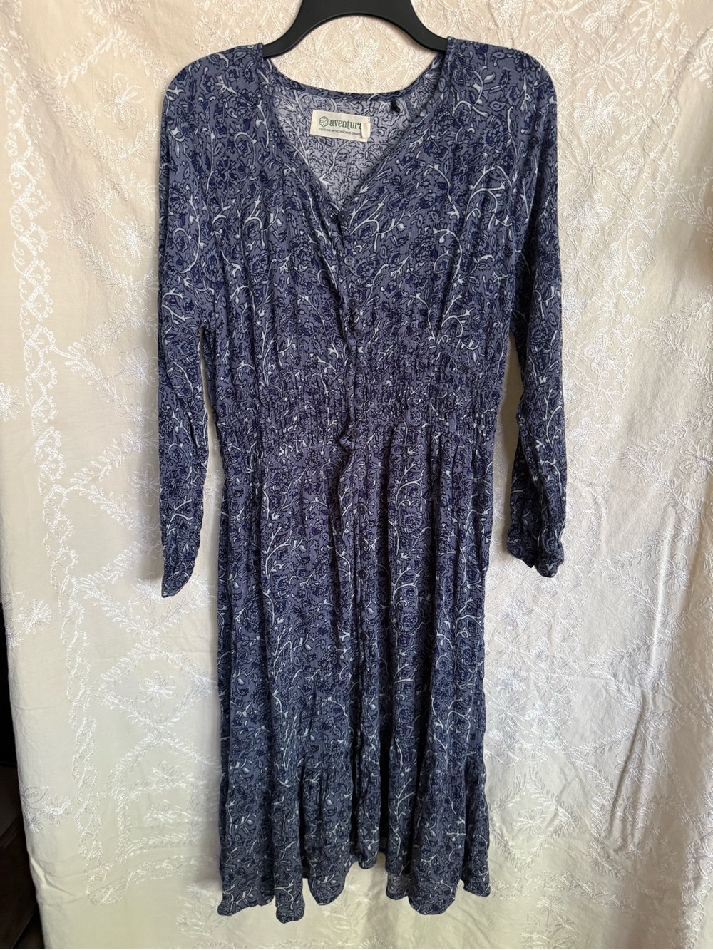 Adventura Navy Paisley Long Sleeve Midi Dress Pockets